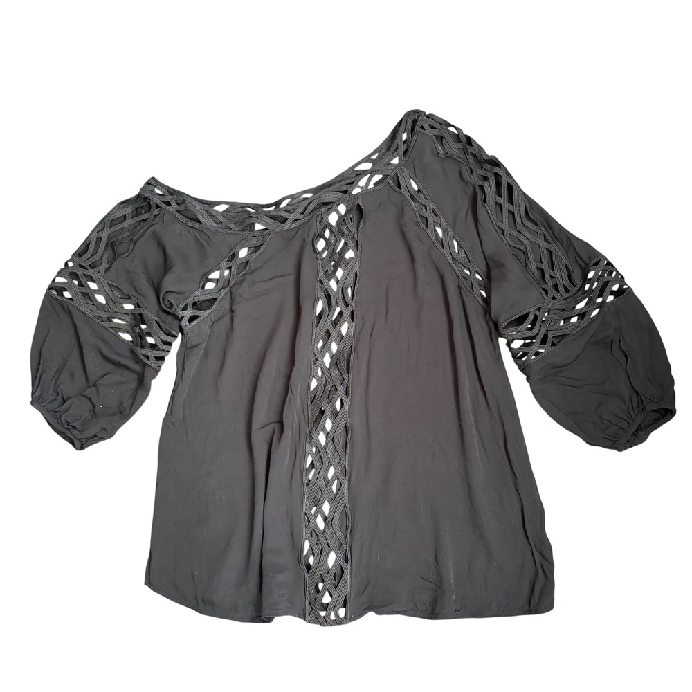 Reiss Leena Black Lattice Cut Out One‎ Shoulder Blouse Top Womens US 6 UK 10